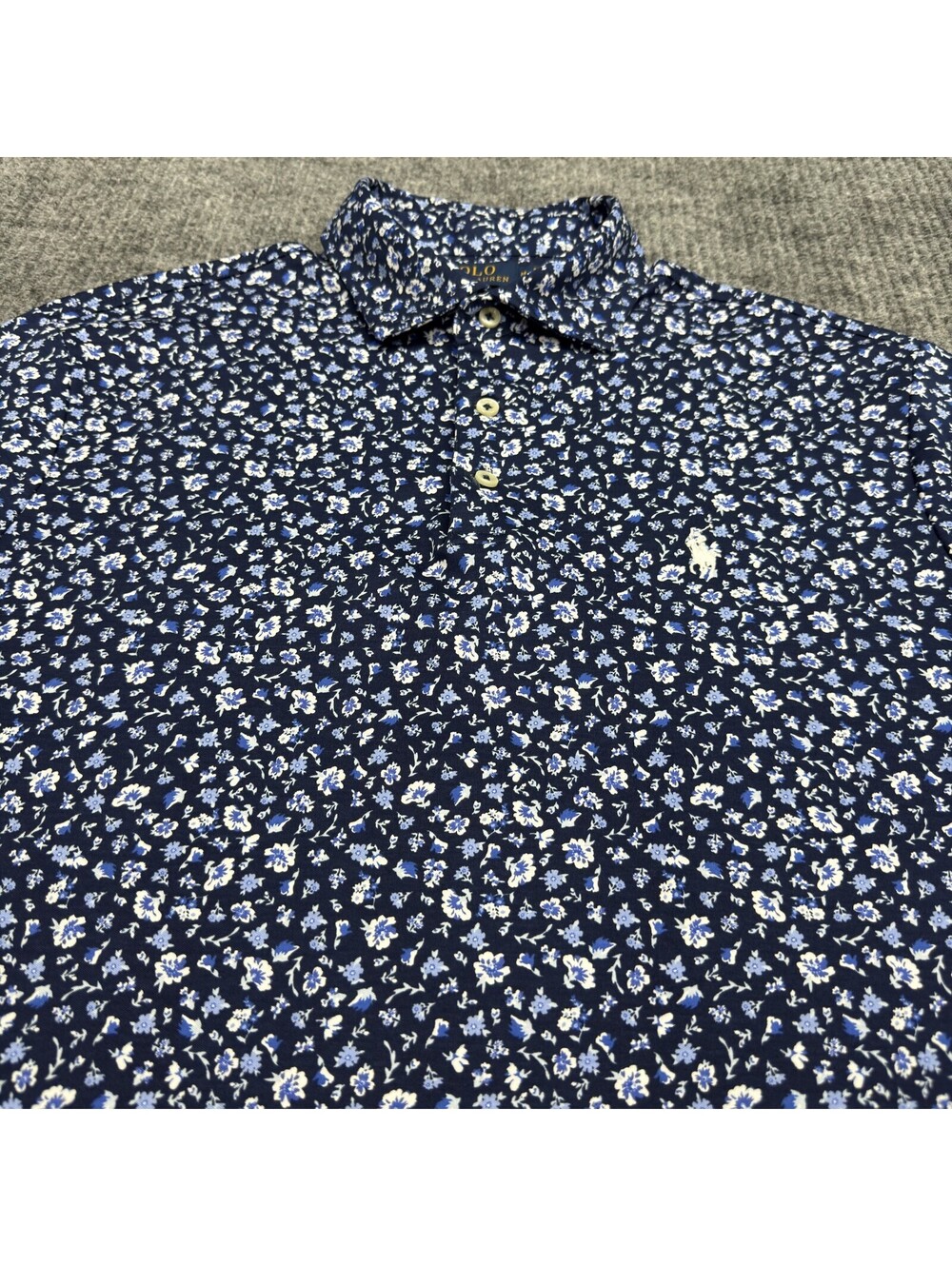 Polo Ralph Lauren Polo Shirt Mens M Custom Slim Fit Blue White Floral AOP Preppy - Picture 9 of 9